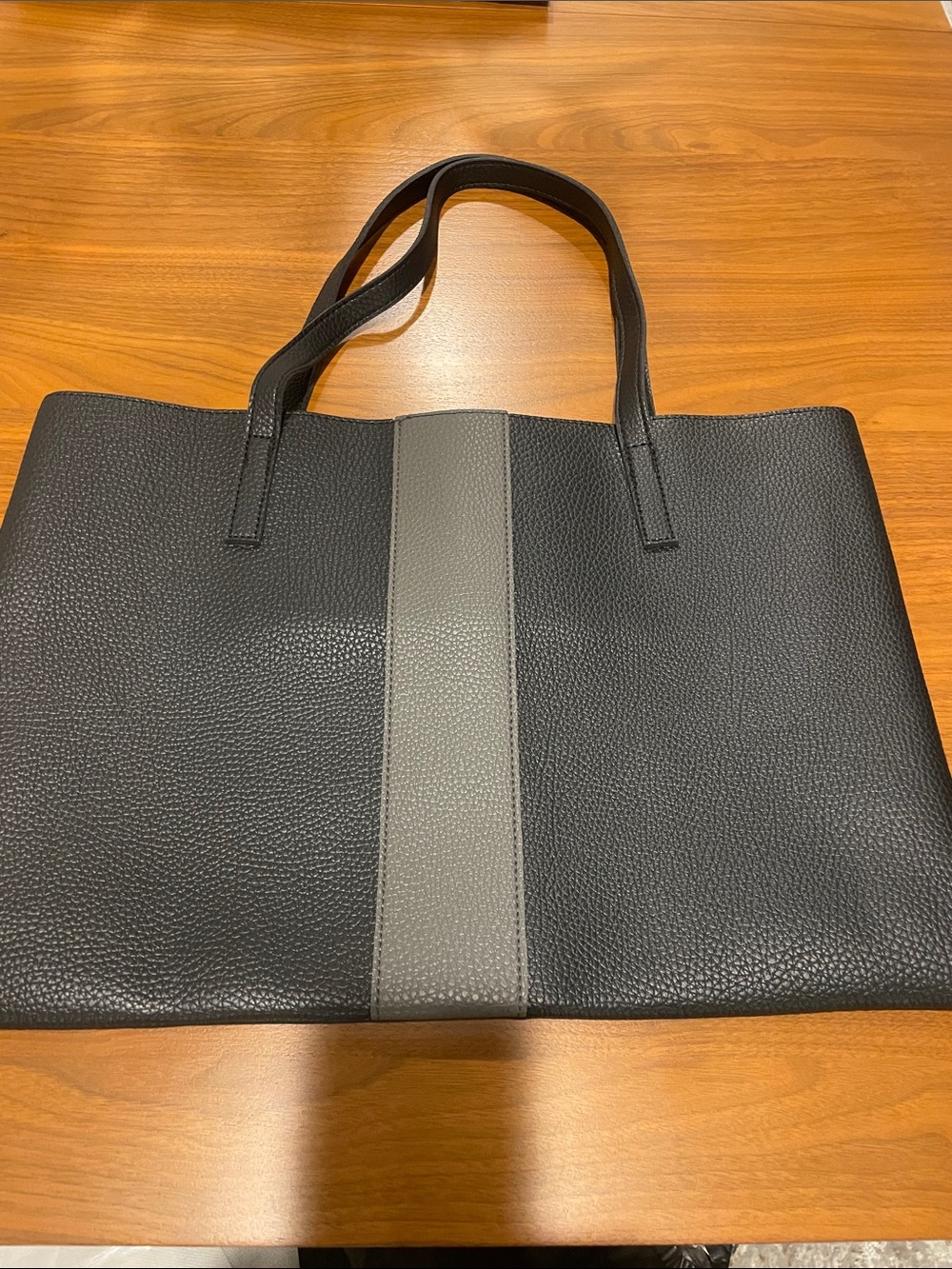Vince Camuto Black Tote with Gray Center Stripe